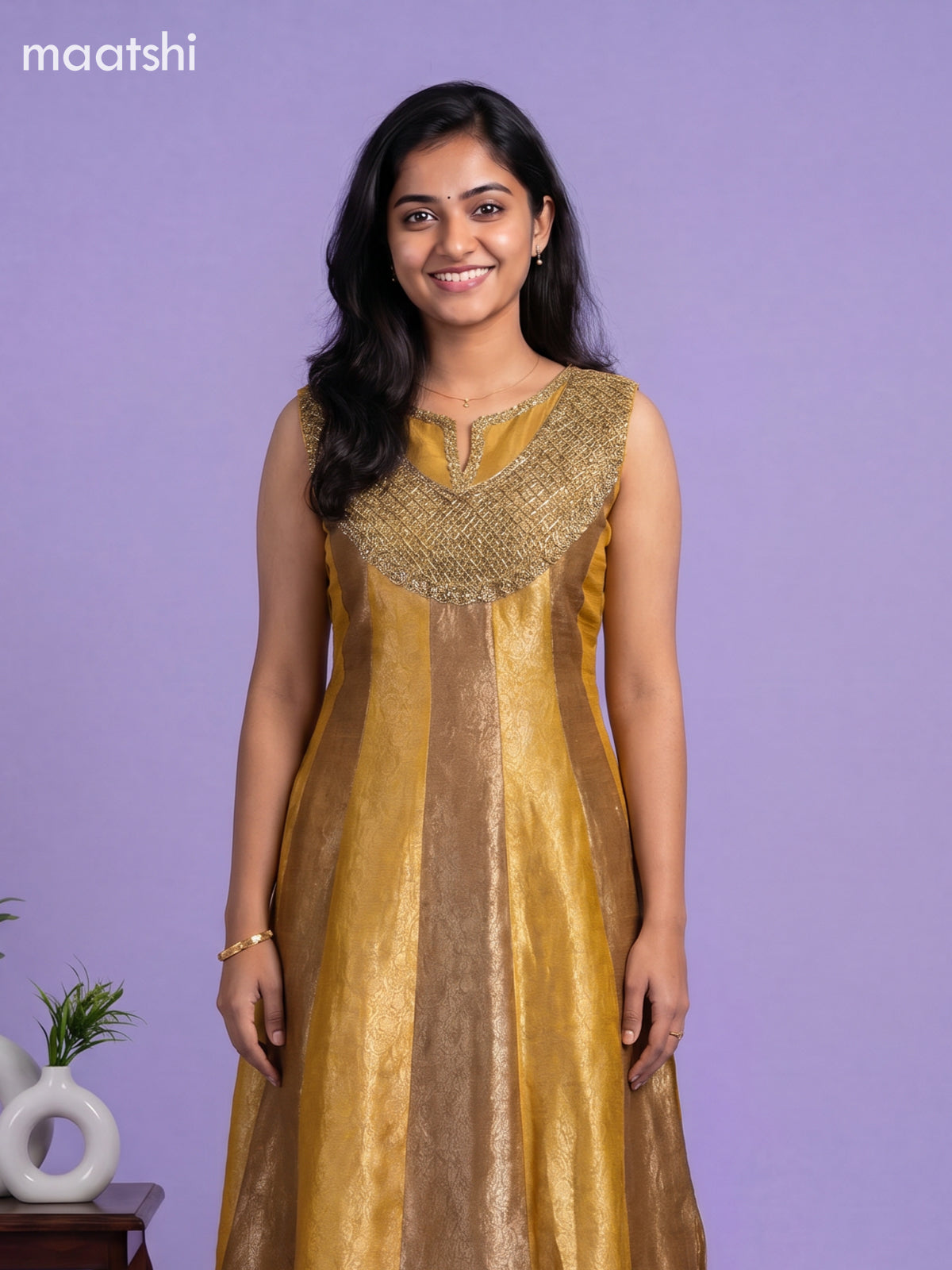 Mustard Yellow Art Tussar Allover Banarasi Style & Embroidery Work Anarkali Suit