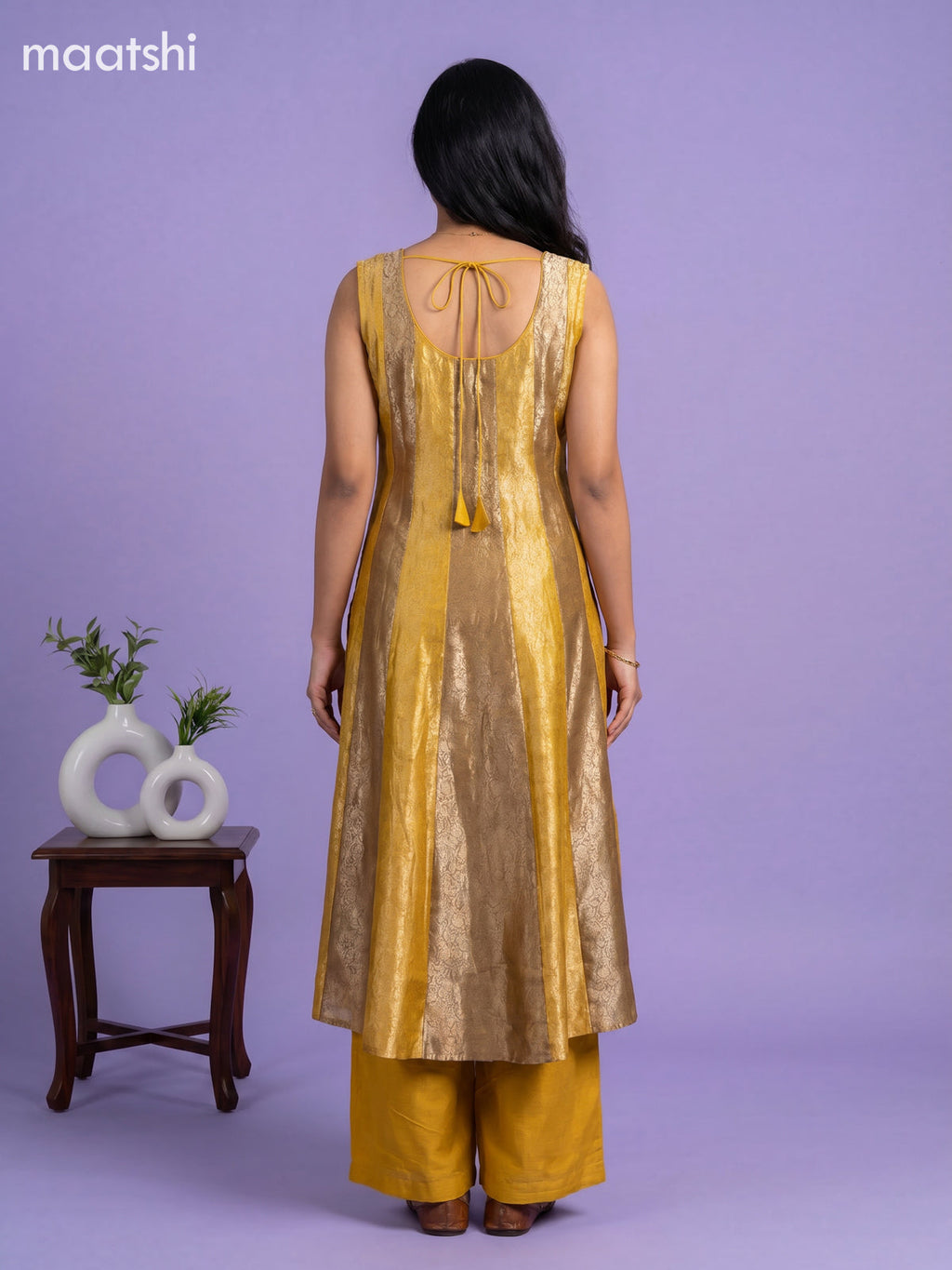 Mustard Yellow Art Tussar Allover Banarasi Style & Embroidery Work Anarkali Suit