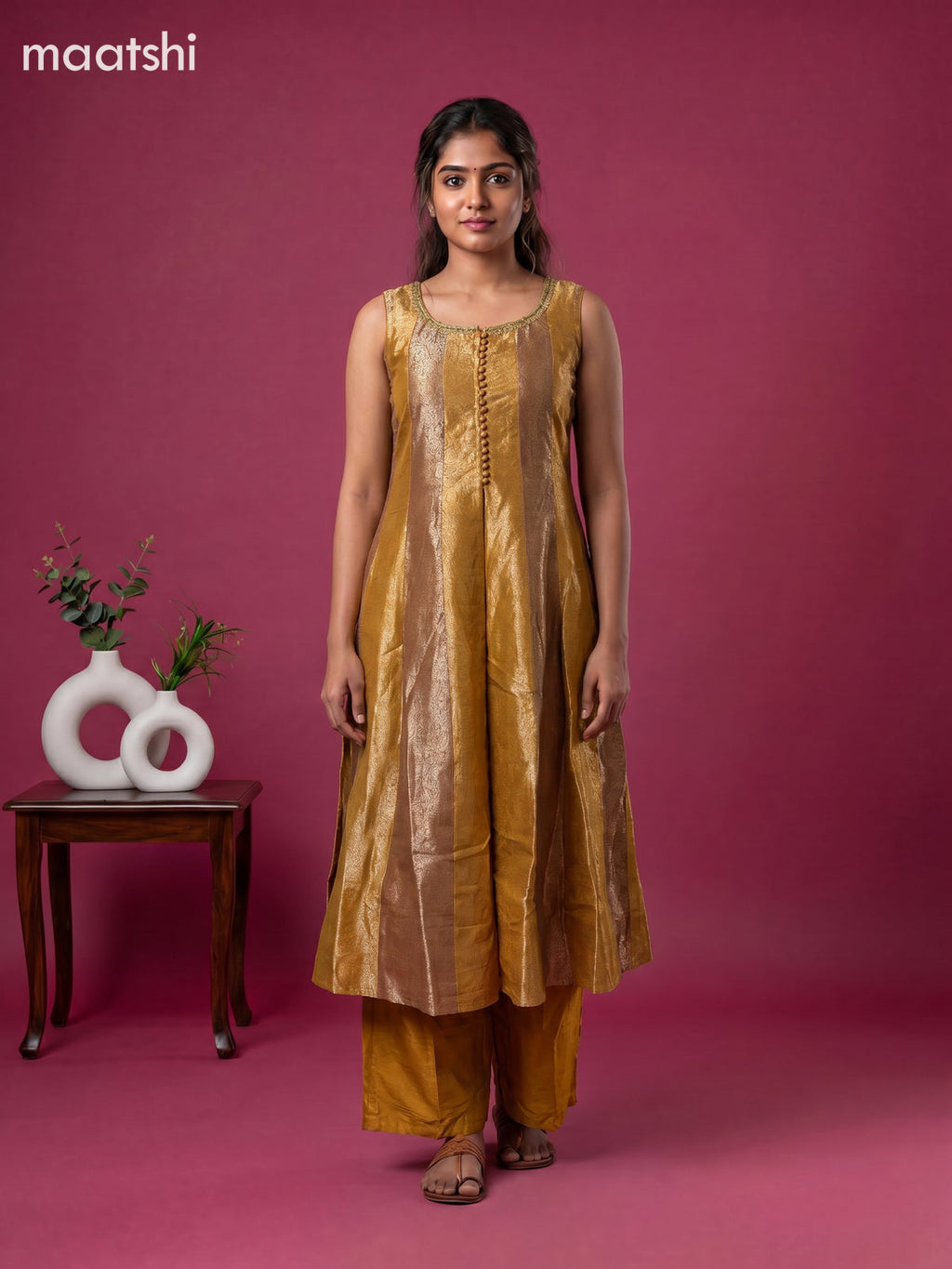 Mustard Yellow Art Tussar Allover Banarasi Style & Embroidery Work Anarkali Suit