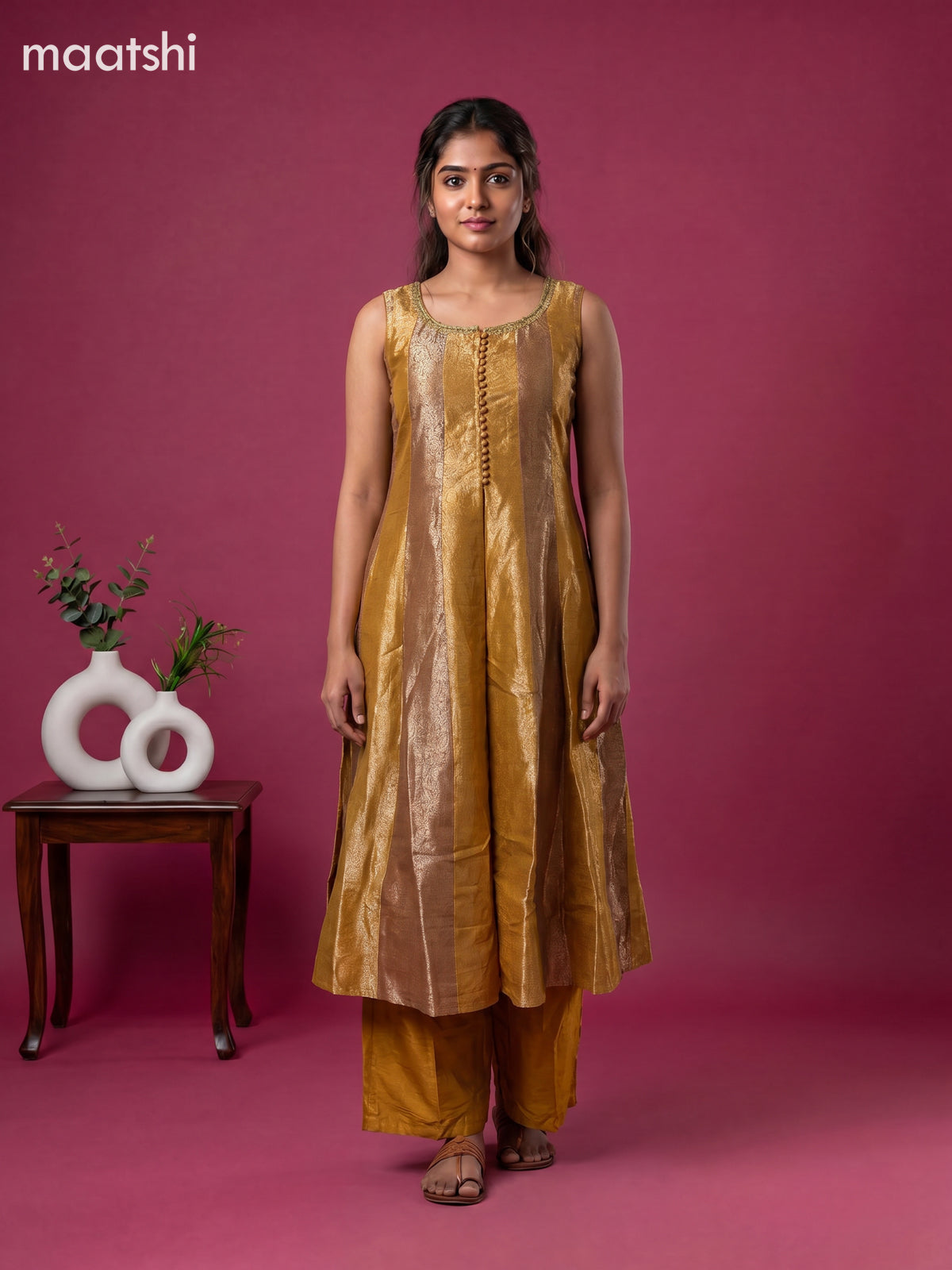 Mustard Yellow Art Tussar Allover Banarasi Style & Embroidery Work Anarkali Suit