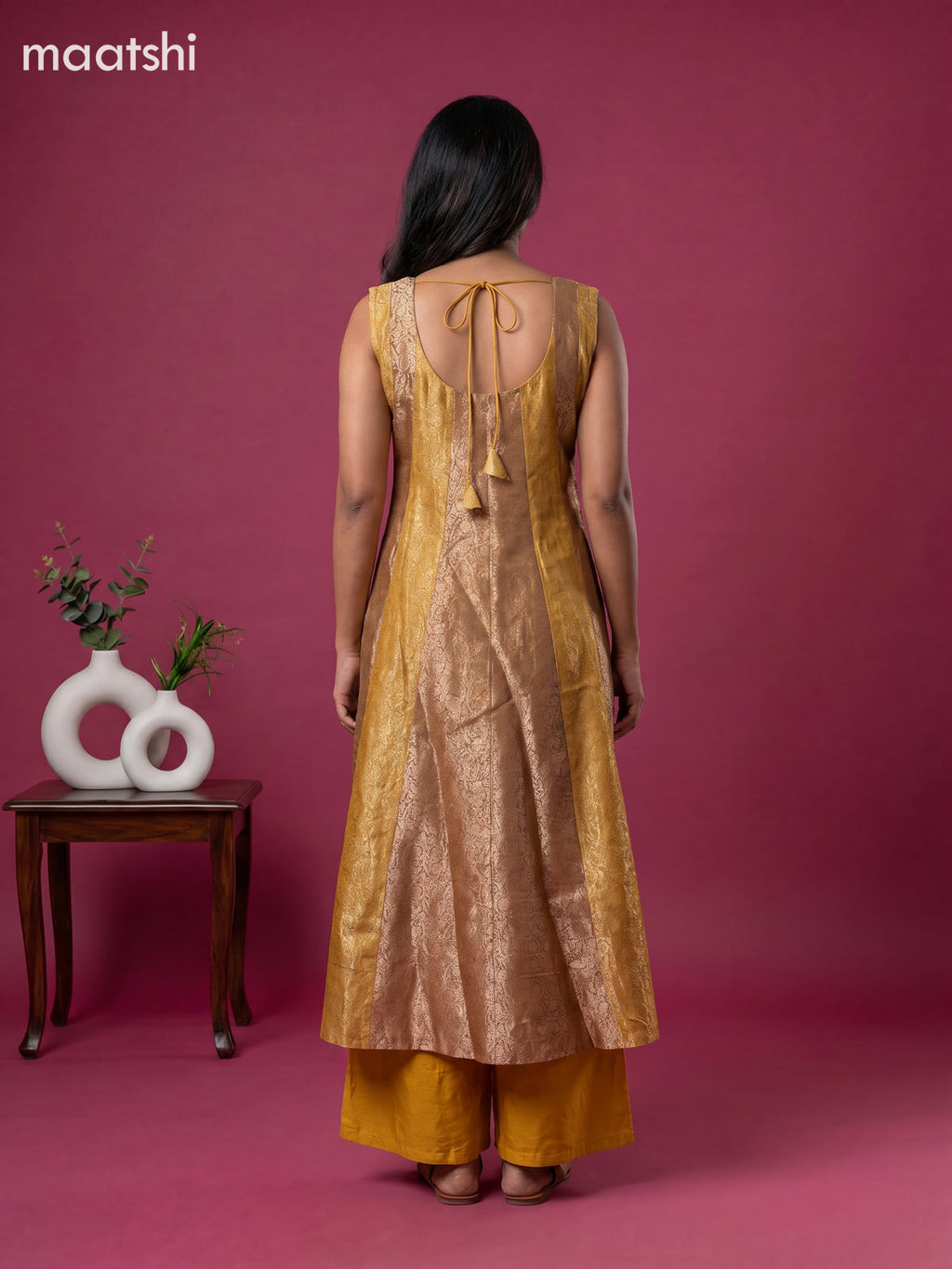 Mustard Yellow Art Tussar Allover Banarasi Style & Embroidery Work Anarkali Suit