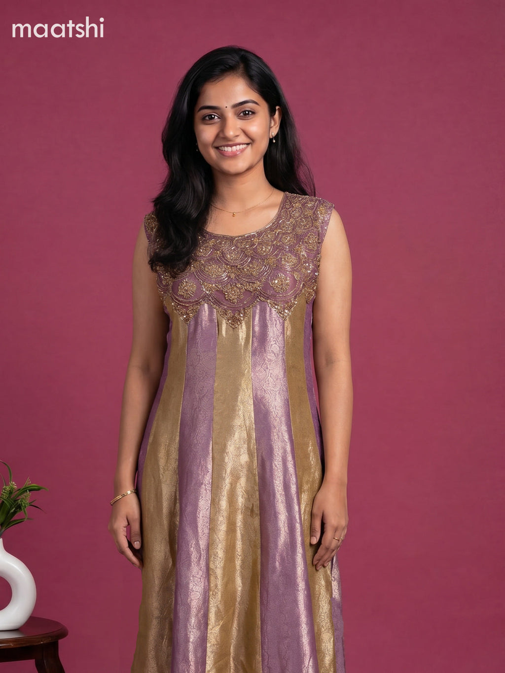 Pastel Purple and Mustard Green Art Tussar Allover Banarasi Style & Embroidery Work Anarkali Suit