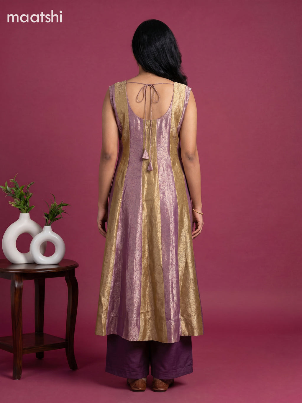 Pastel Purple and Mustard Green Art Tussar Allover Banarasi Style & Embroidery Work Anarkali Suit