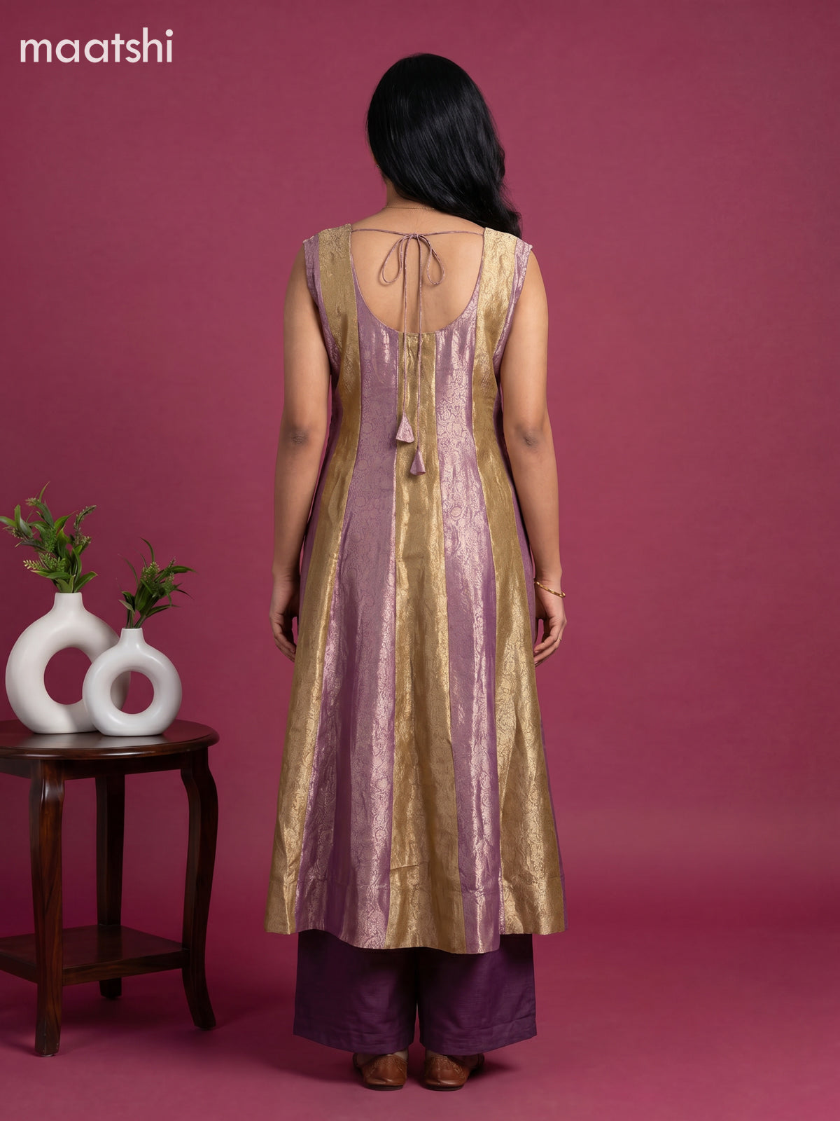 Pastel Purple and Mustard Green Art Tussar Allover Banarasi Style & Embroidery Work Anarkali Suit
