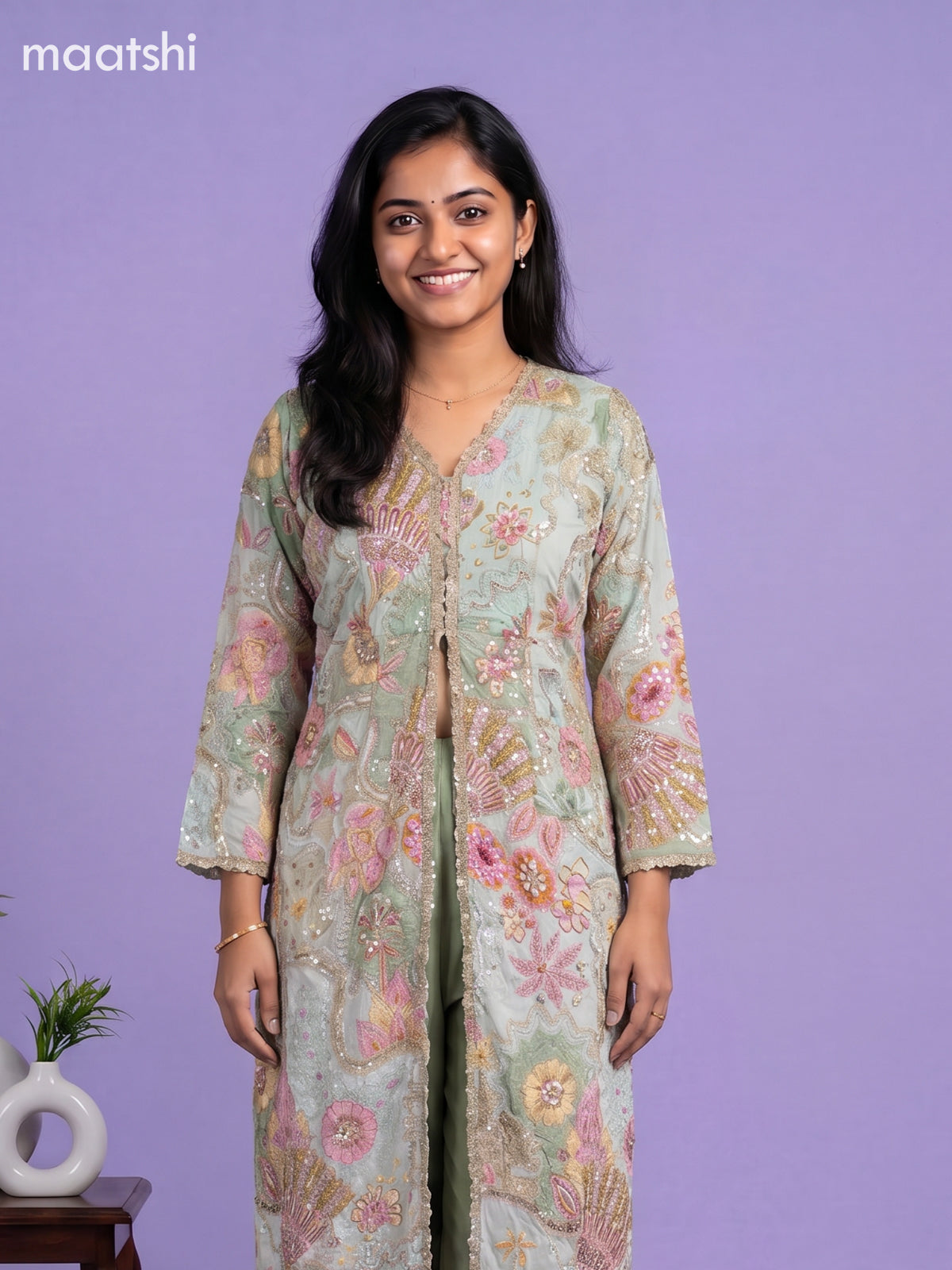 Pastel Green Crepe Silk Embroidery Work Anarkali Suit