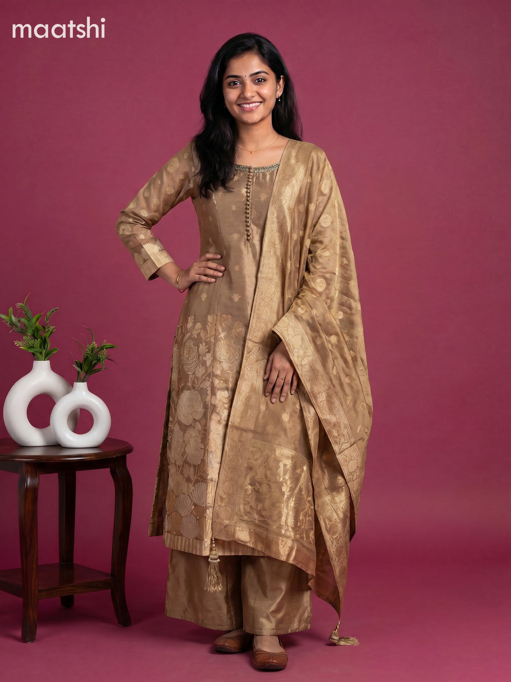 Sandal Tissue Embroidery Work Anarkali Suit
