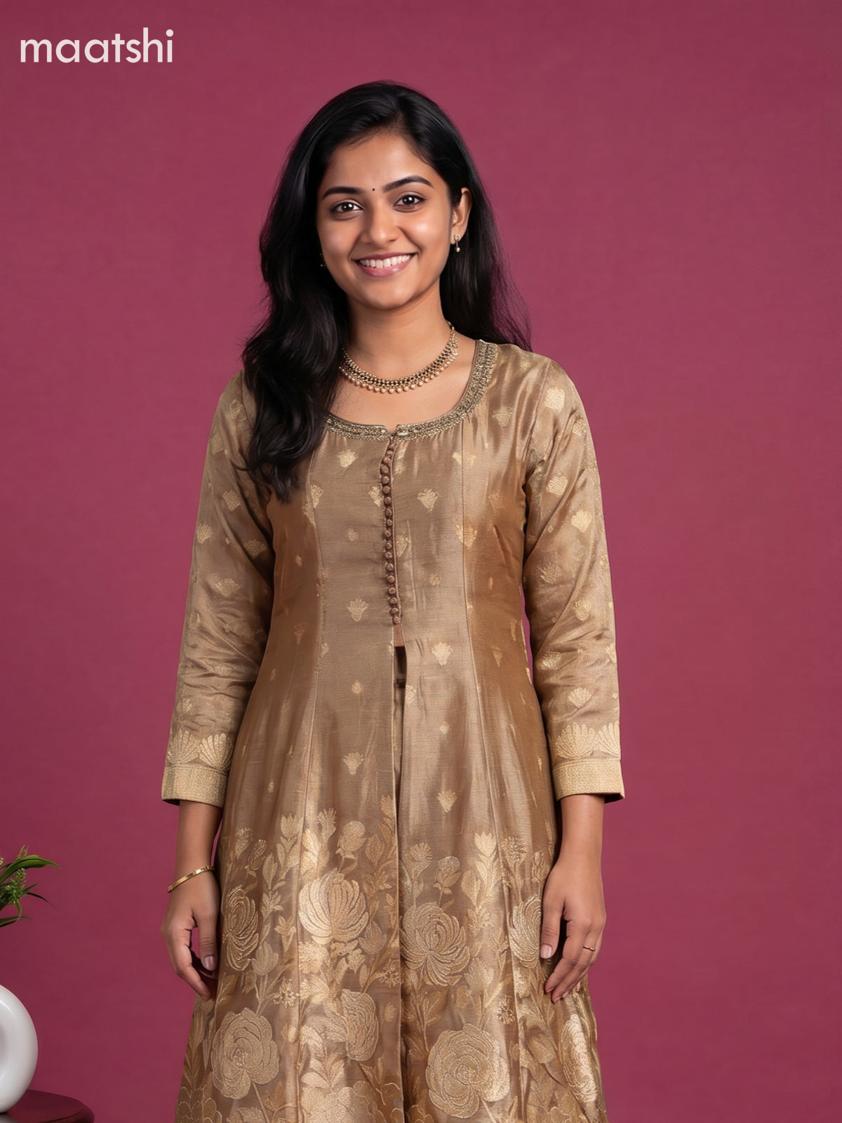 Sandal Tissue Embroidery Work Anarkali Suit