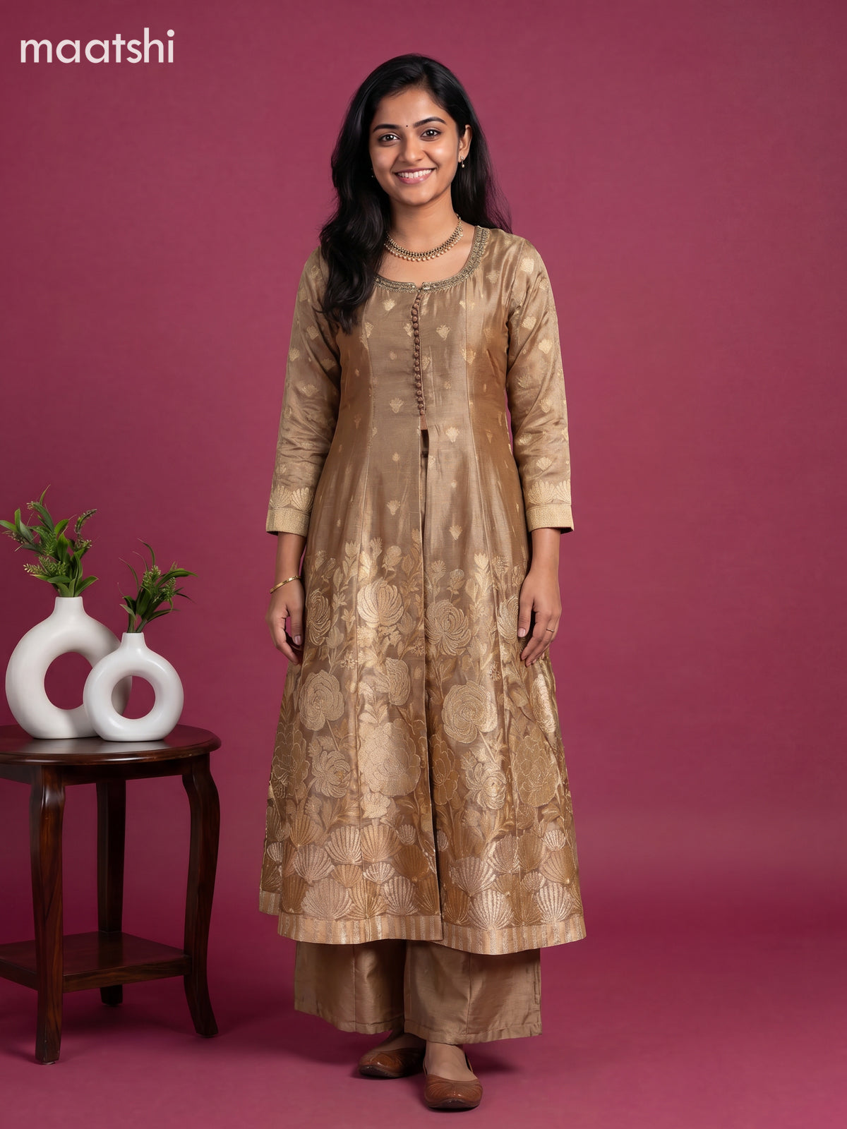 Sandal Tissue Embroidery Work Anarkali Suit