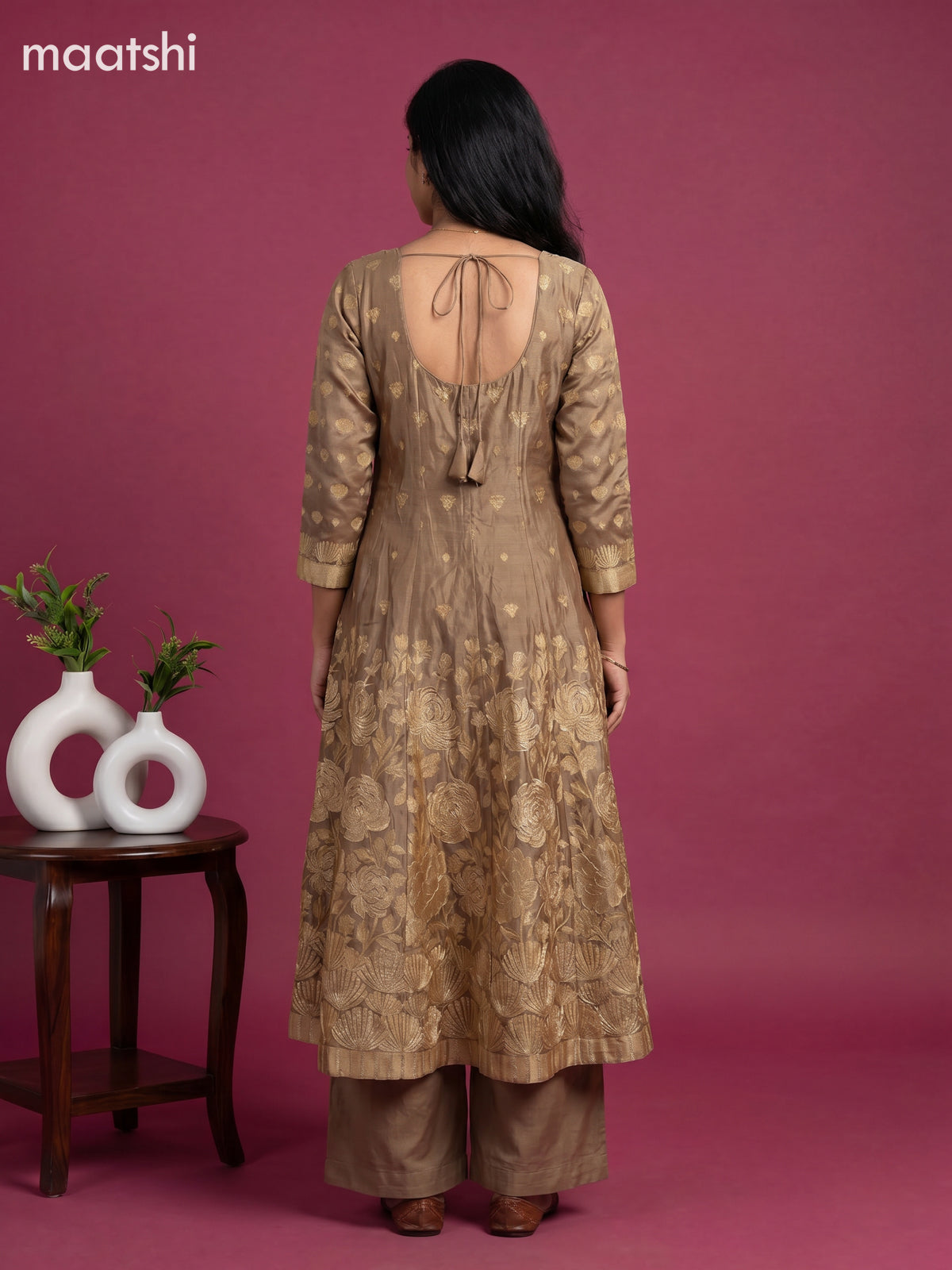 Sandal Tissue Embroidery Work Anarkali Suit