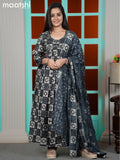 Modal readymade alia cut suit dark navy blue and  with batik prints & mirror work neck pattern and straight cut pant & printed dupatta