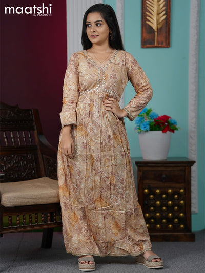 Cotton readymade alia cut kurti sandal and  with floral prints & mirror work neck pattern without pant