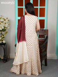 Chanderi readymade anarkali suits sandal and maroon with allover butta prints & embroidery sequin work neck pattern and straight cut pant & chiffon dupatta