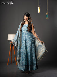 Chanderi readymade anarkali suit blue shade and  with allover prints & simple embroidery neck design and straight cut pant & dupatta