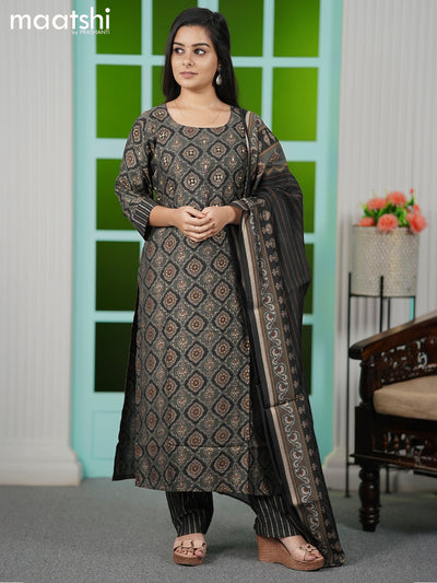 Modal readymade salwar sutis dark grey and  with allover butta prints & embroidery work and straight cut pant & printed dupatta