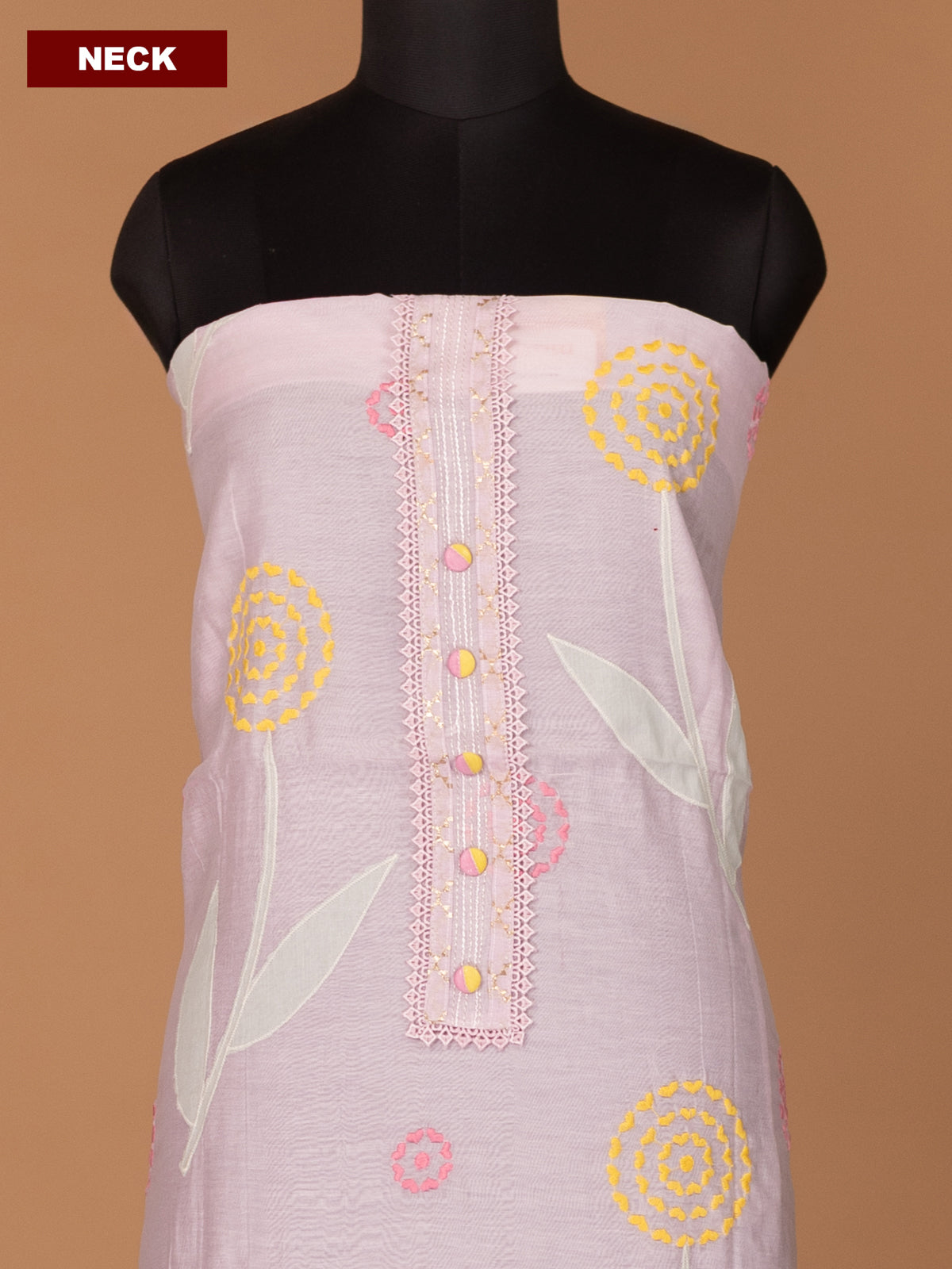 Baby Pink Mul Chanderi Dress Material With Embroidery Work Pattern