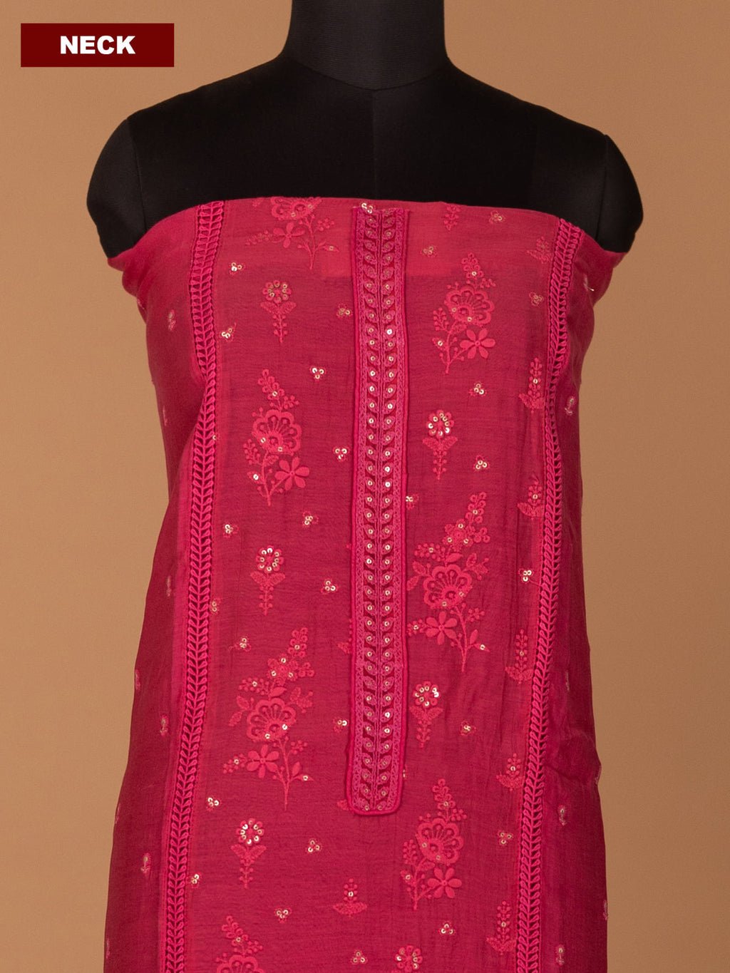 Pink Mul Chanderi Dress Material With Embroidery Work Pattern