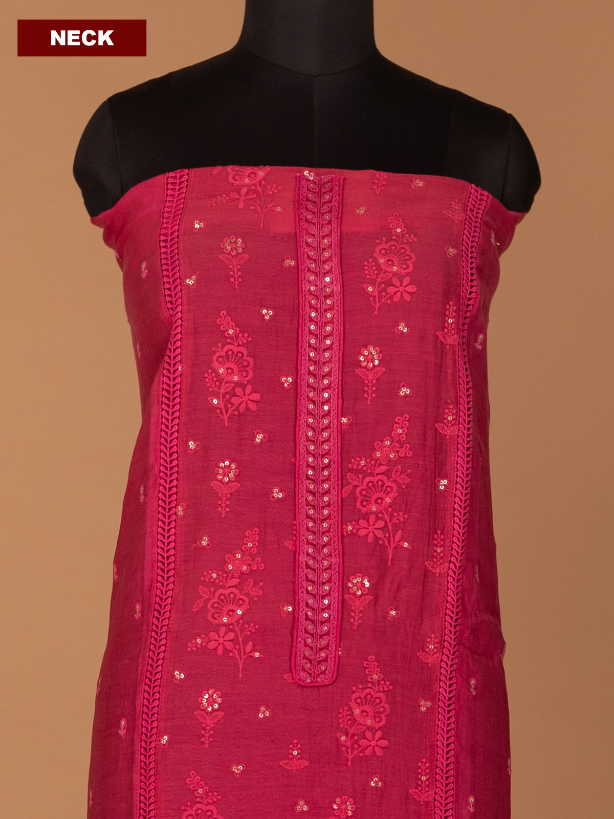 Pink Mul Chanderi Dress Material With Embroidery Work Pattern