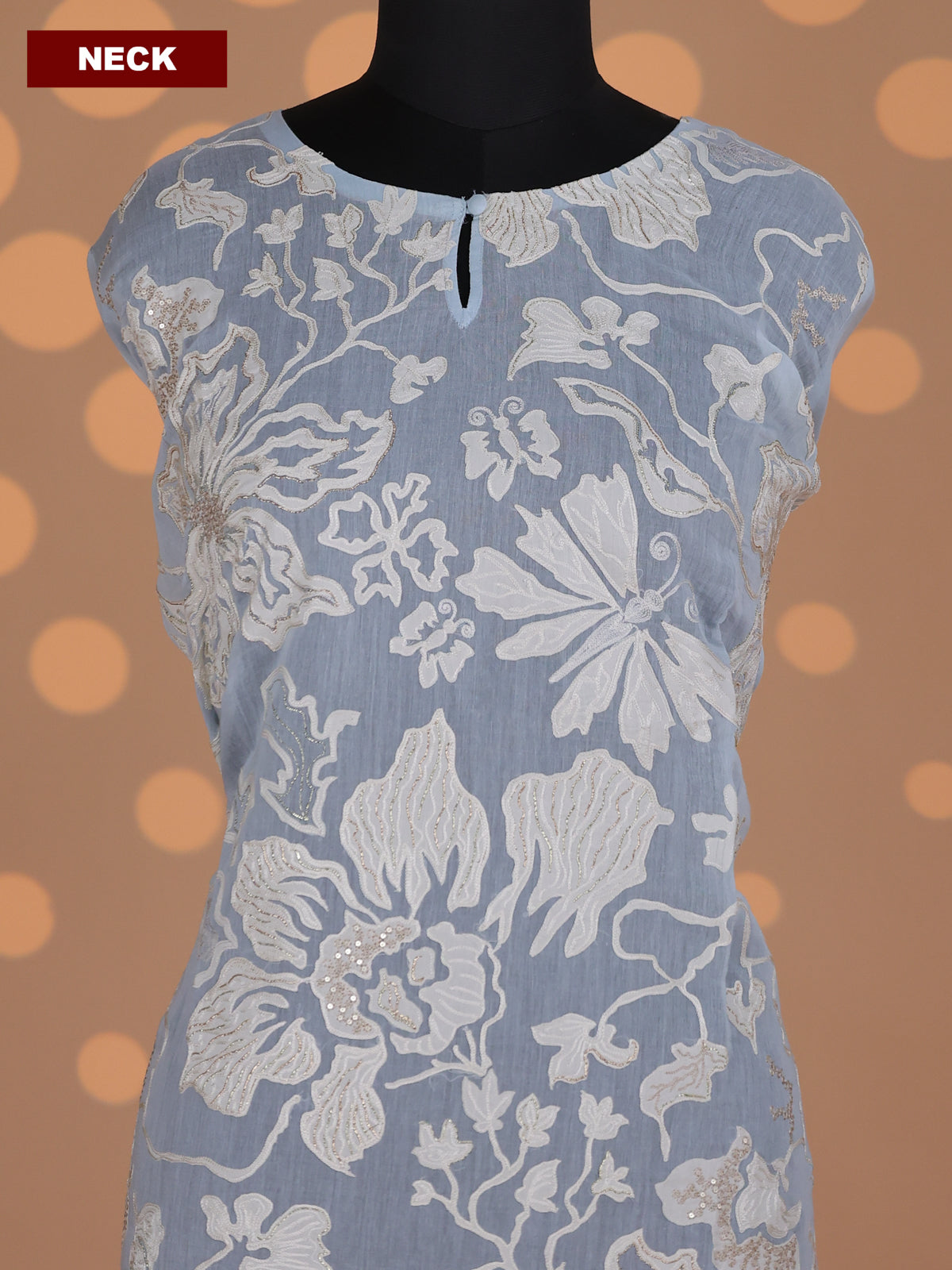 Pastel Blue Mul Chanderi Dress Material With Embroidery Work Pattern