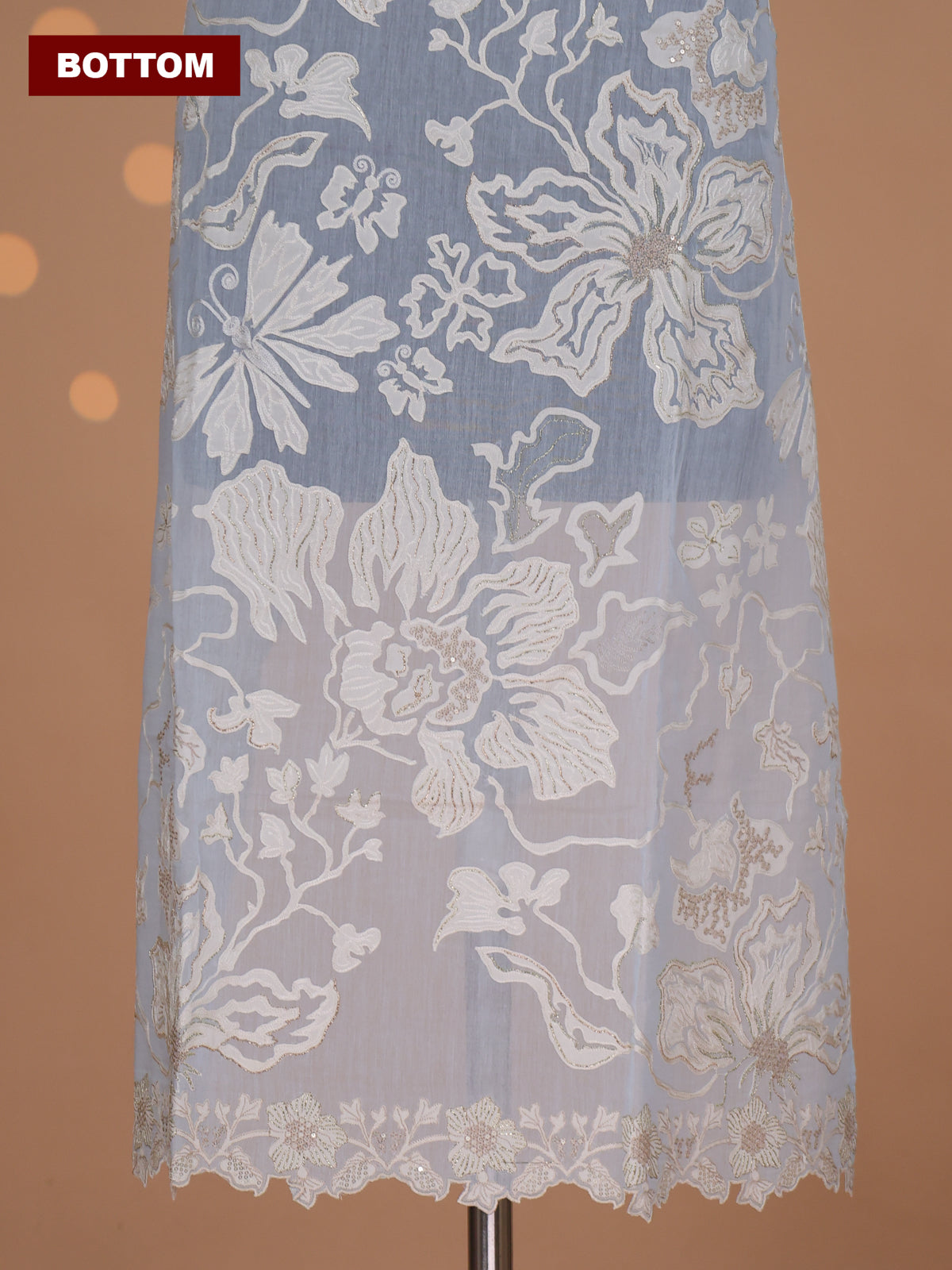 Pastel Blue Mul Chanderi Dress Material With Embroidery Work Pattern