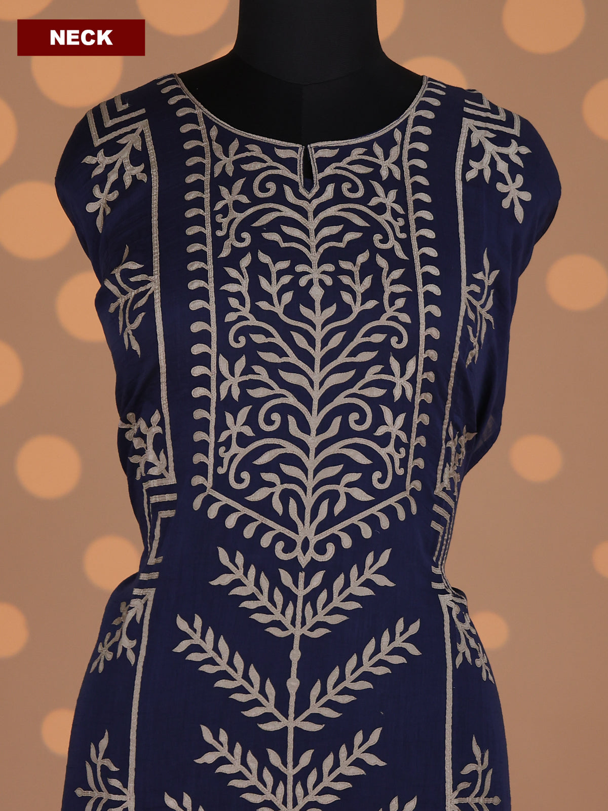 Navy Blue Mul Chanderi Dress Material With Patch Work Pattern