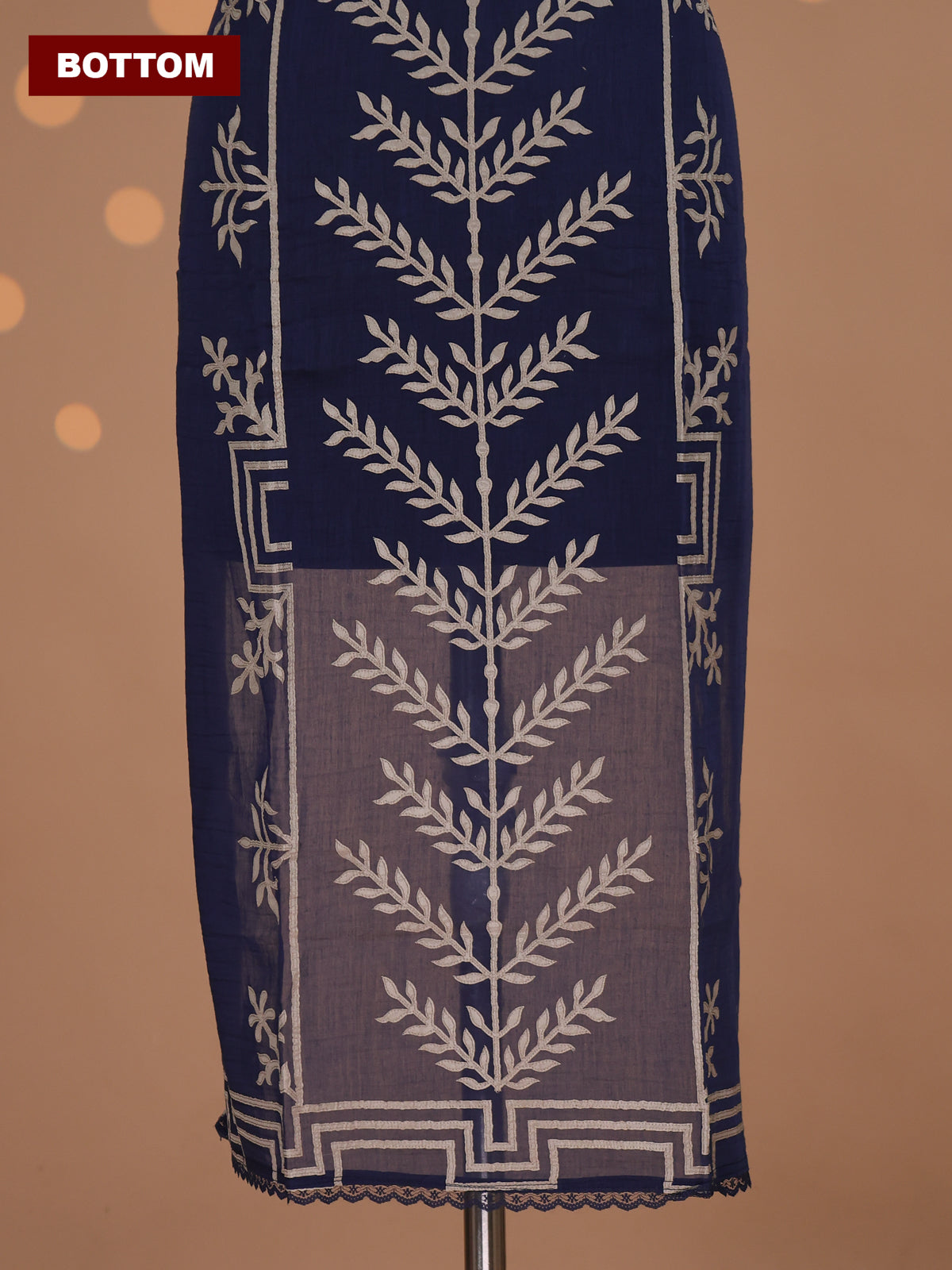 Navy Blue Mul Chanderi Dress Material With Patch Work Pattern