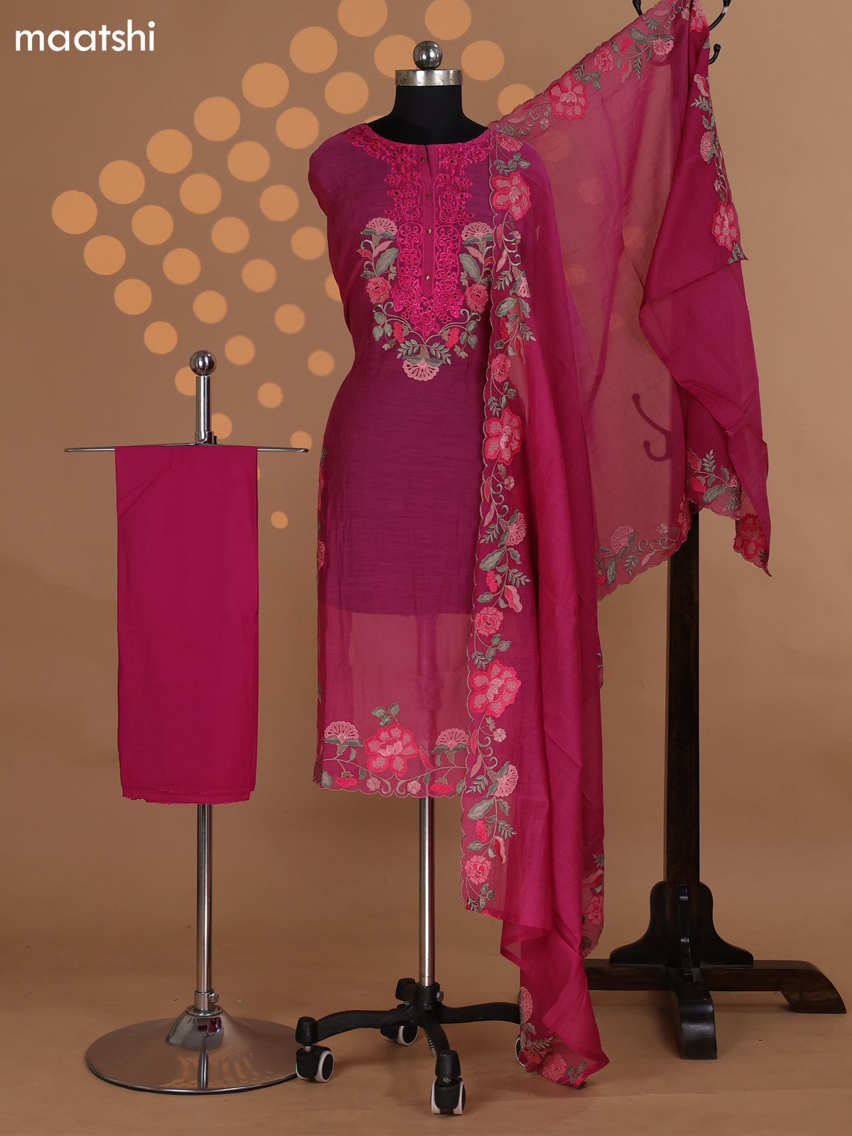 Pink Mul Chanderi Dress Material With Embroidery Work Pattern