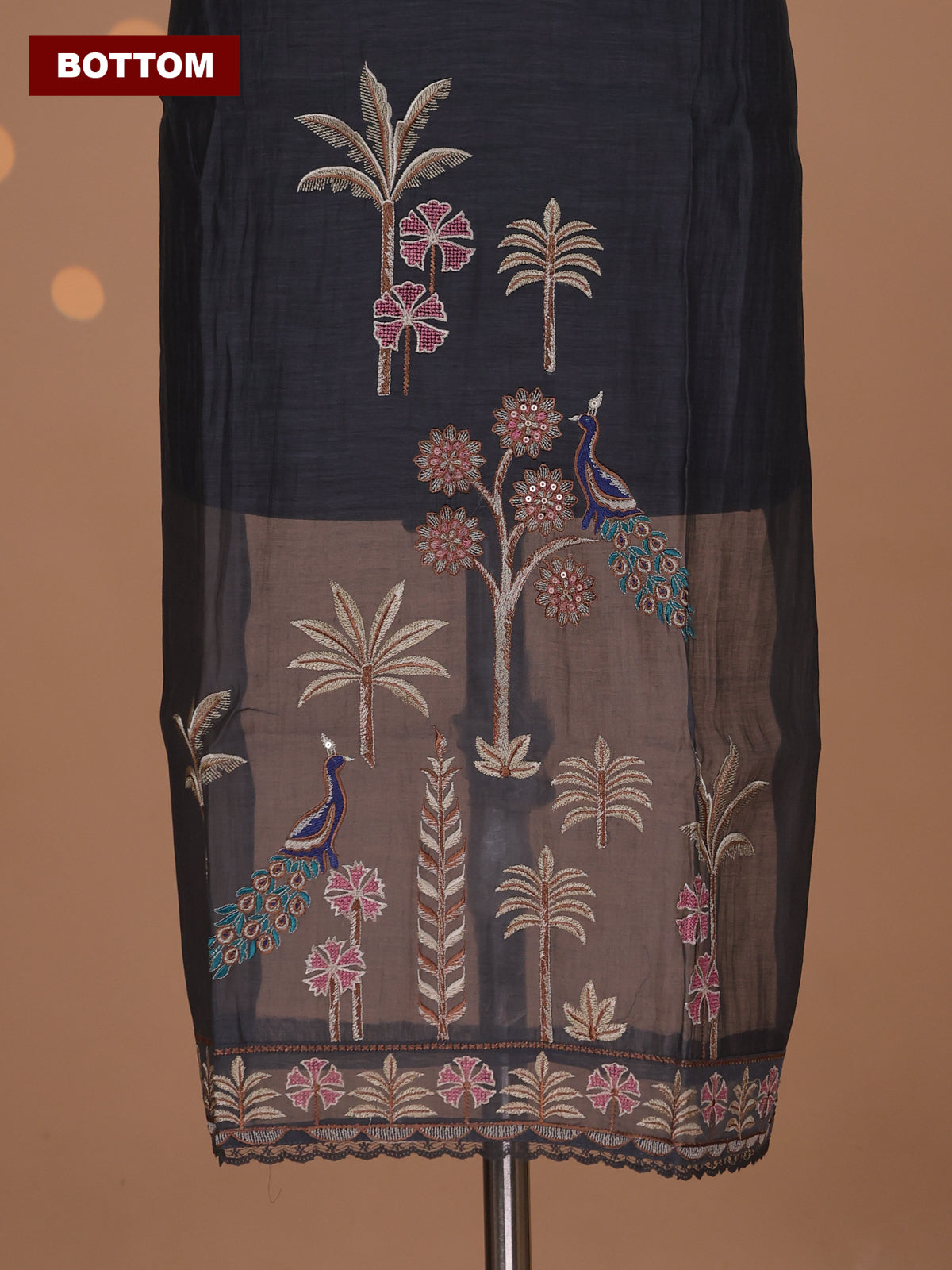 Grey Mul Chanderi Dress Material With Embroidery Work Pattern