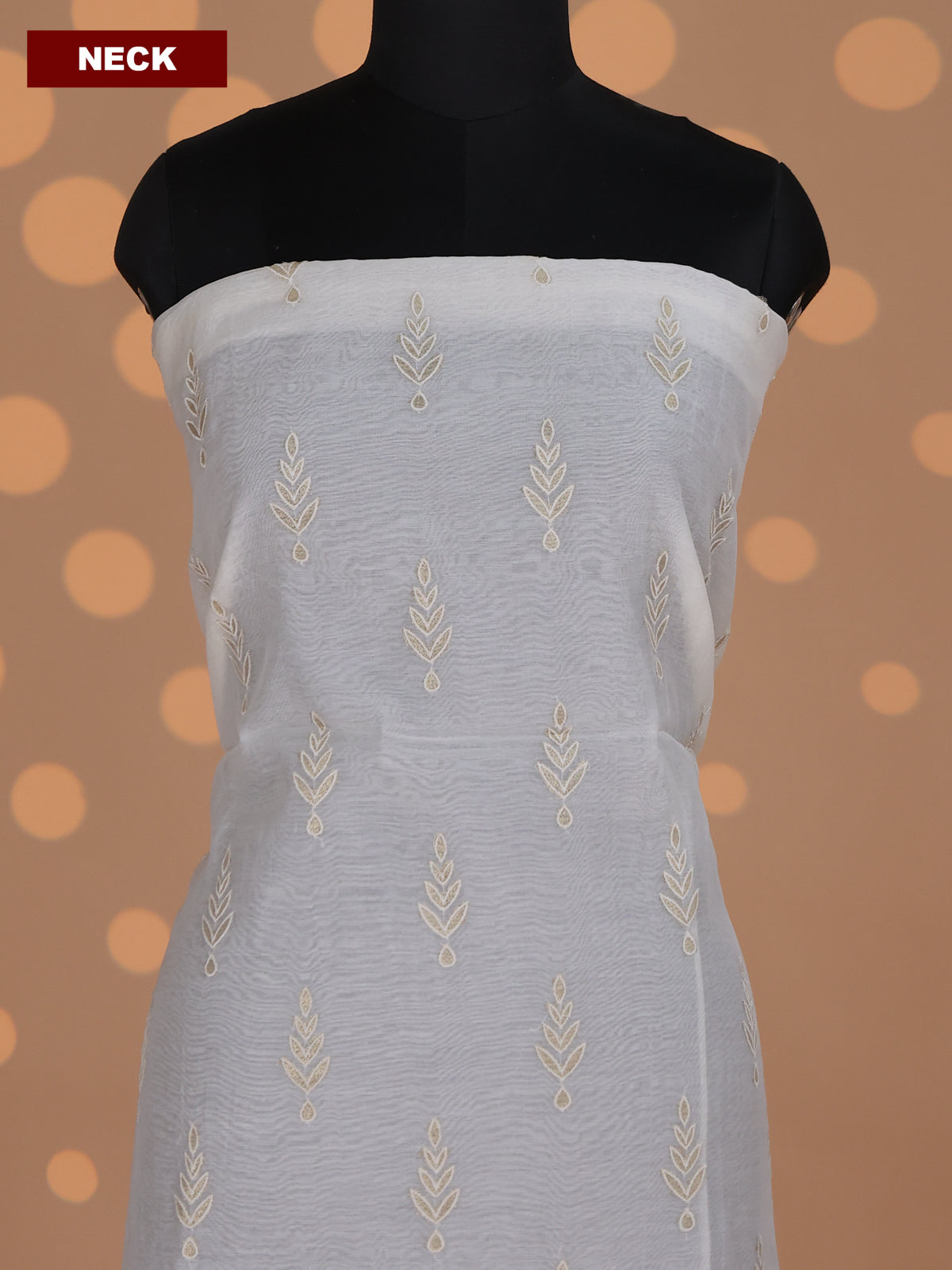 Off White Mul Chanderi Dress Material With Embroidery Work Pattern