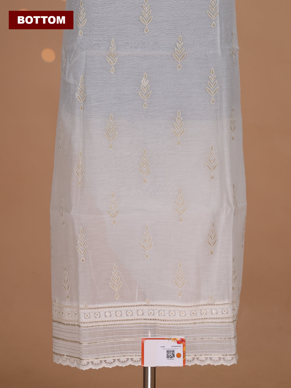 Off White Mul Chanderi Dress Material With Embroidery Work Pattern