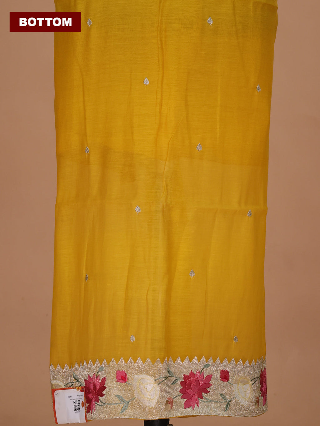 Yellow Mul Chanderi Dress Material With Zari Buttas & Embroidery Work Border