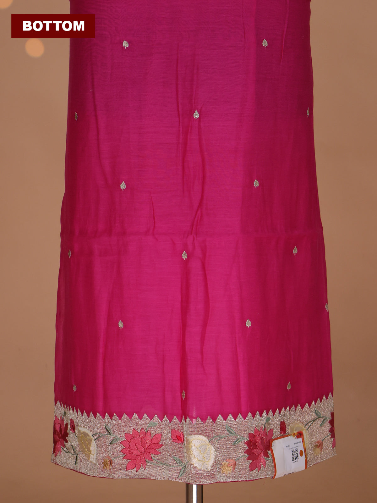 Pink Mul Chanderi Dress Material With Zari Buttas & Embroidery Work Border