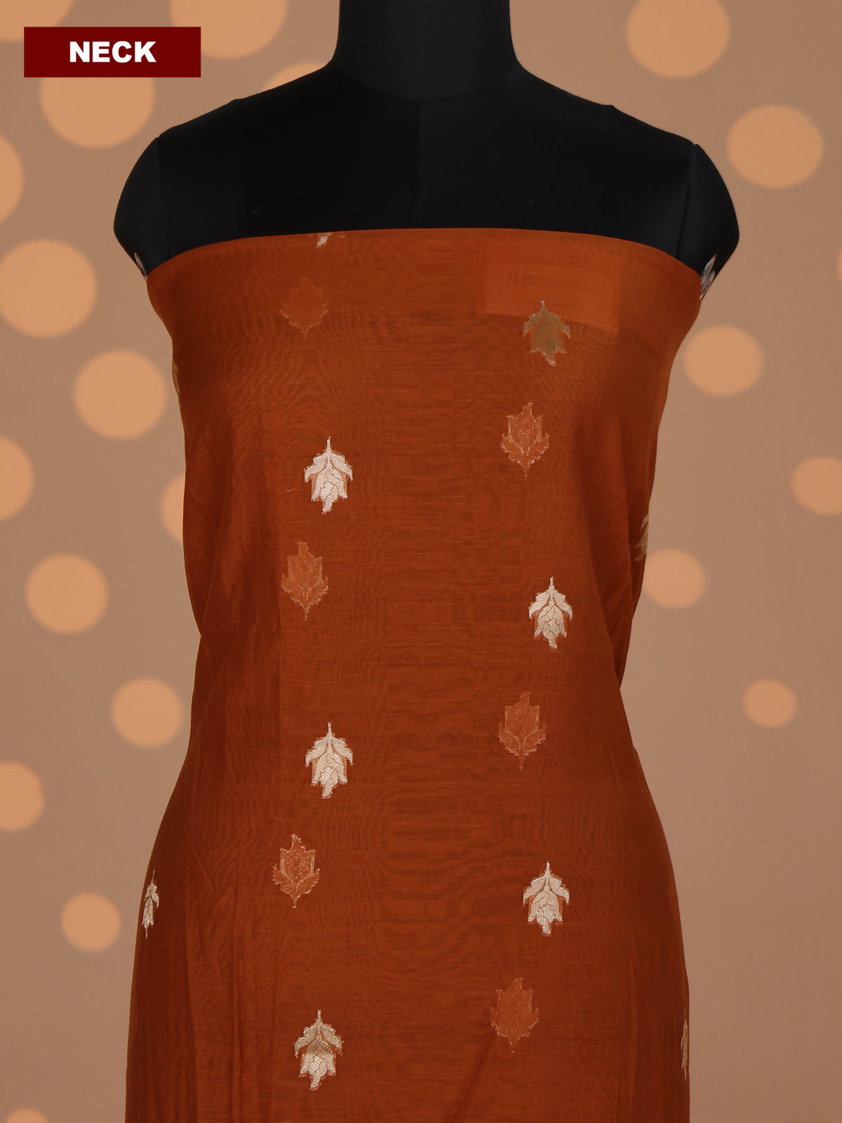 Dark Rust Mul Chanderi Dress Material With Zari Buttas