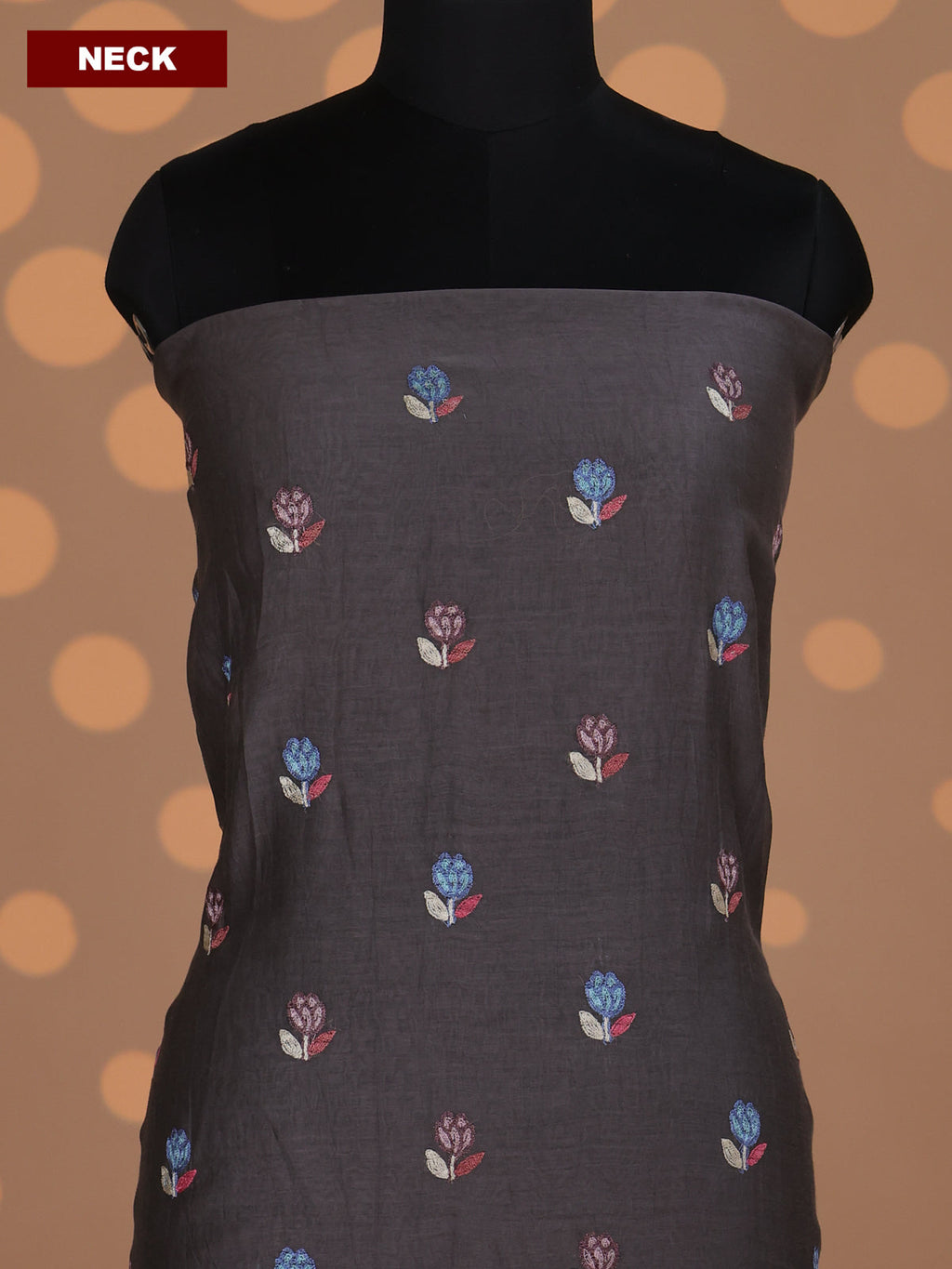 Grey Mul Chanderi Dress Material With Embroidery Work Pattern