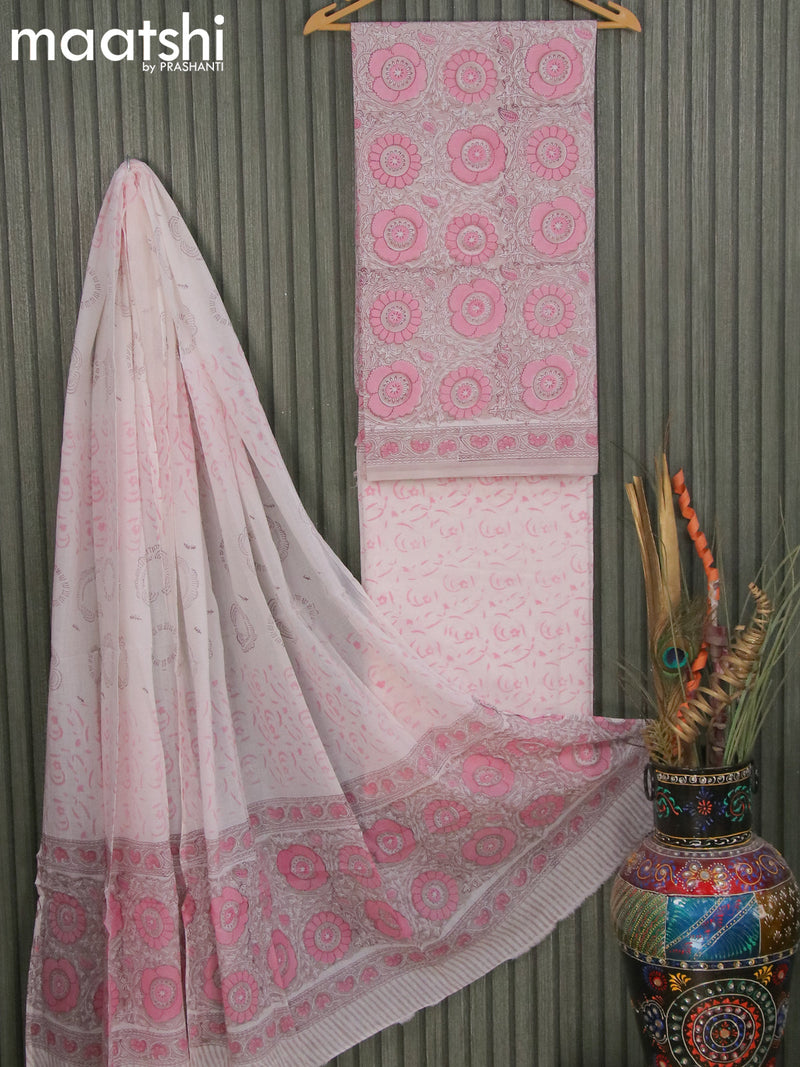Mul mul cotton dress material pastel brown off white with floral prints and bottom & dupatta