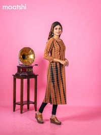 Chiffon kurti rust shade with tie and dye prints & sequin work neck pattern and without pant