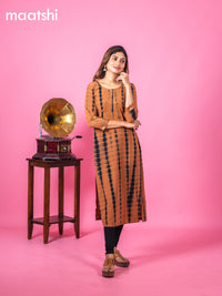 Chiffon kurti rust shade with tie and dye prints & sequin work neck pattern and without pant