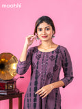 Chiffon kurti wine shade with tie and dye prints & mirror embroidery work neck pattern and without pant
