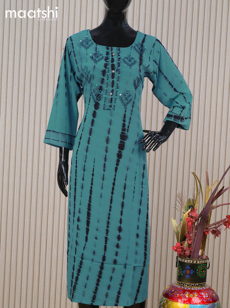 Chiffon readymade kurti blue with tie and dye prints & mirror embroidery work neck pattern and without pant