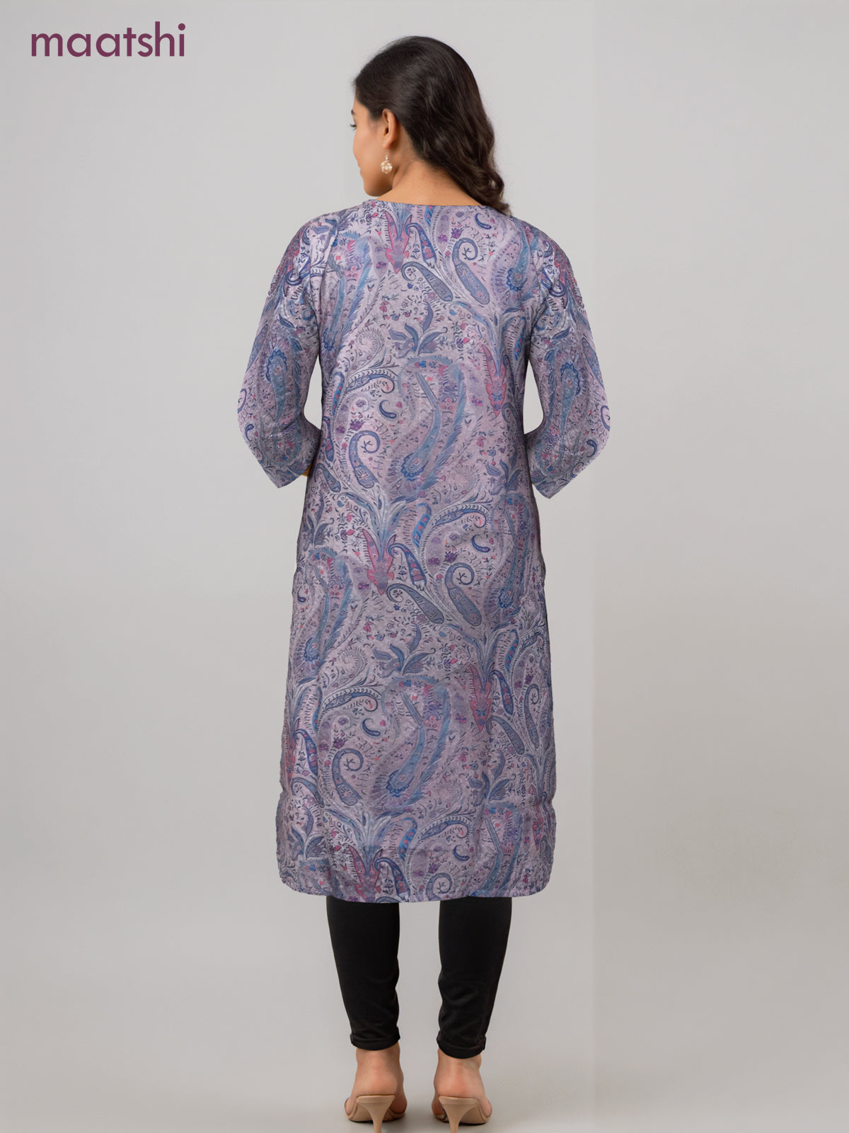 Cotton readymade kurti grey shade with allover floral prints & embroidery work without pant