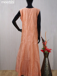 Chanderi readymade anarkali salwar suit peach orange with allover prints & embroidery sequin work neck pattern and straight cut pant & chiffon dupatta sleeve attached
