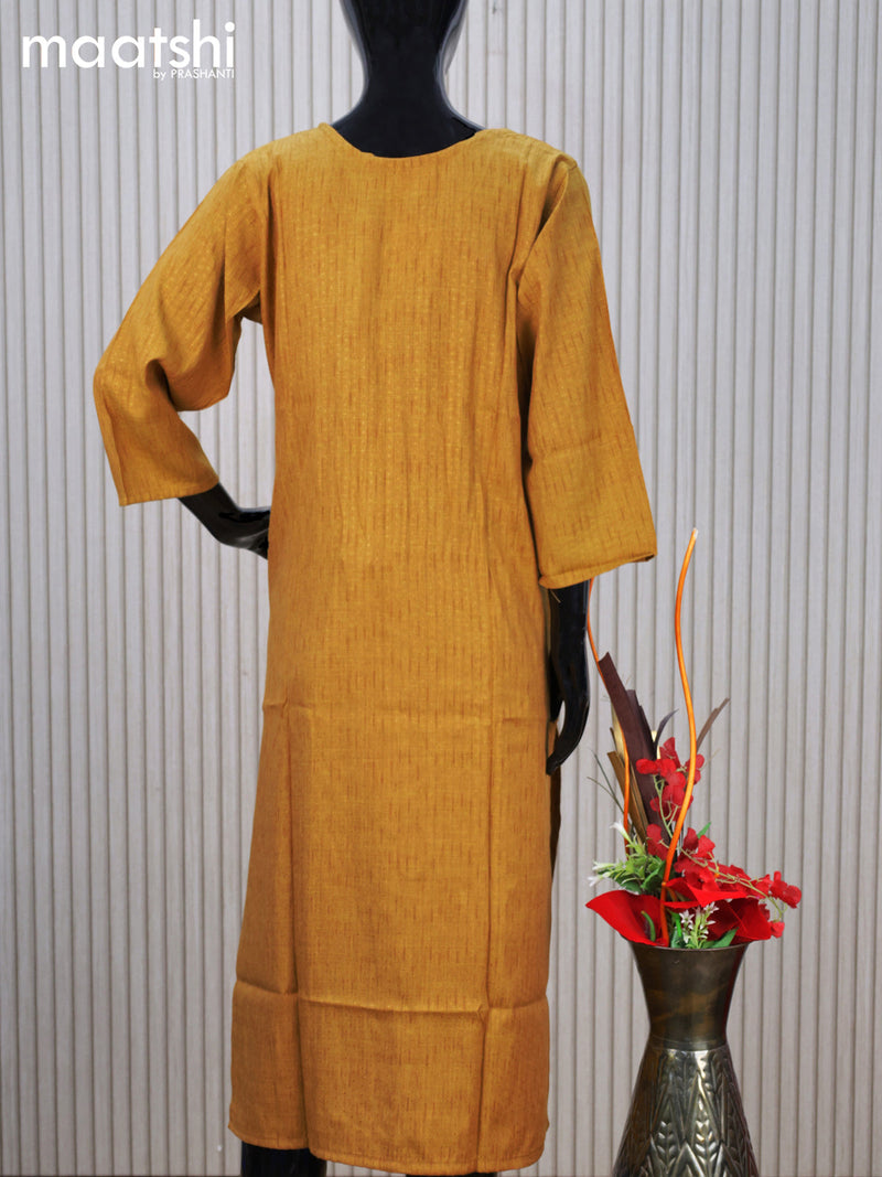 Cotton readymade kurti mustard yellow with embroidery mirror work neck pattern without pant