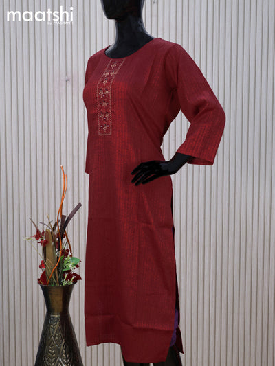 Cotton readymade kurti maroon with embroidery mirror work neck pattern without pant