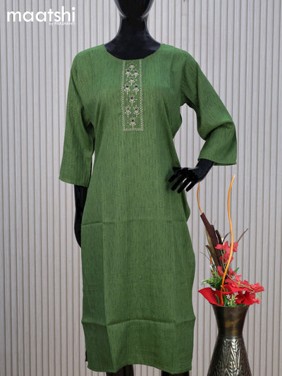 Cotton readymade kurti green with embroidery mirror work neck pattern without pant