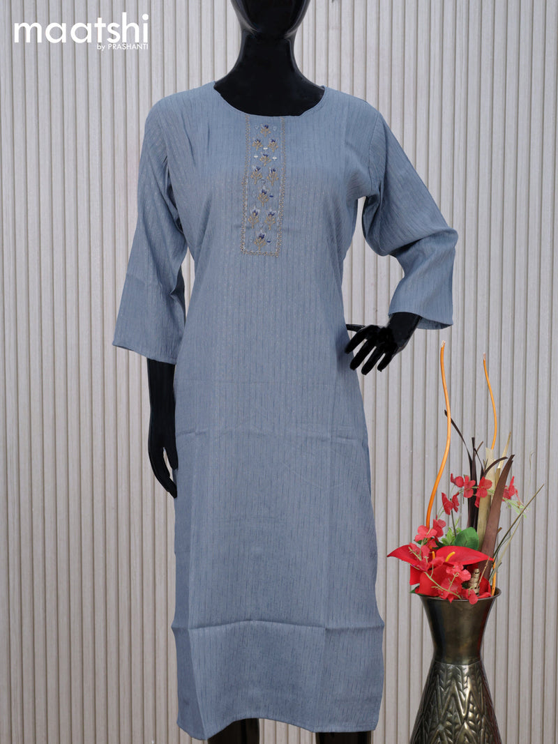 Cotton readymade kurti blue grey with embroidery mirror work neck pattern without pant