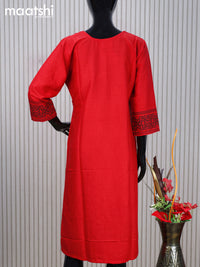 Cotton readymade kurti red with allover prints & simple mirror work neck pattern without pant