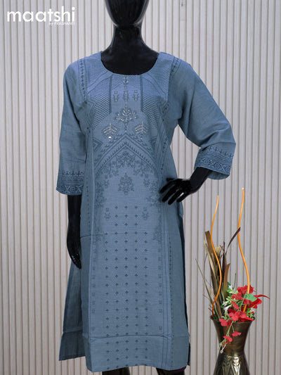 Cotton readymade kurti blue shade with allover prints & mirror work neck pattern without pant