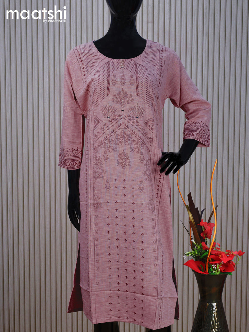 Cotton readymade kurti pastel shade with allover prints & mirror work neck pattern without pant