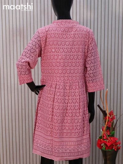 Semi georgette readymade tunic top mauve pink with allover chikankari work & simple neck pattern without pant