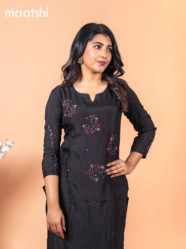 Chanderi readymade kurti black with allover mirror & embroidery work without pant