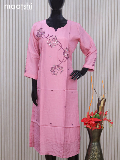 Chanderi readymade kurti mauve pink with allover mirror & embroidery work without pant